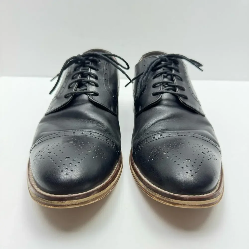 Johnston & Murphy 59-1991 Black Leather Carriker Cap Toe Lace Up Dress Shoes